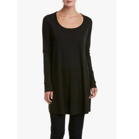JOAN VASS Tunic Top Size 2 (US 12/14) Black NWT Stretch Long Sleeve Scoop Neck - Picture 1 of 12